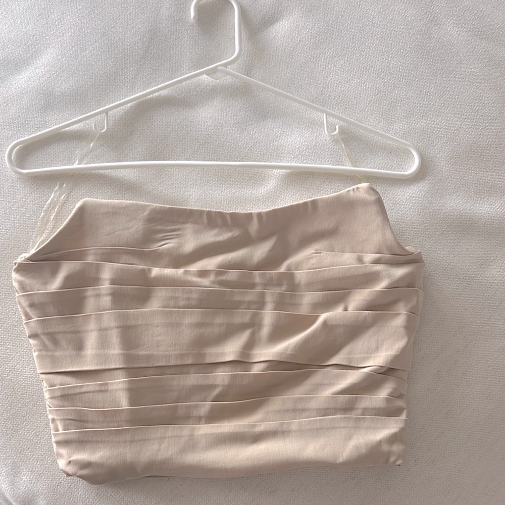 NWT Shero Ruched Tube Top Beige Strapless Size L